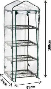 4 Tier Mini Greenhouse Compact Double Zip Sturdy Steel Frame Transparent Plastic PVC Cover Indoor Outdoor Garden 69 x 49 x 160cm