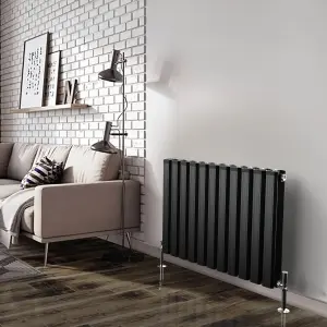 Aluminum Designer Horizontal Radiator Compatible with Heat pump. Energy Efficient. Model "Pioneer" Black. 1000 mm .