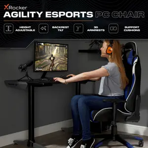 X-Rocker Agility eSport Gaming Chair Racing PC Reclining Adjustable PC Gaming Seat - BLUE