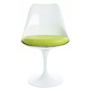 White Tulip Dining Chair with Green PU Cushion