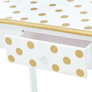 Teamson Kids Dressing Table, Play Vanity Set with Mirror & Stool - White/Gold/Polka Dots