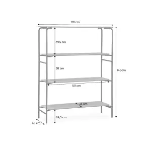 sweeek. 4-shelf bookcase with black metal and wood effect Scuola Natural 40x110x140 cm