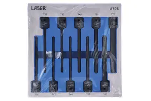 Laser Tools 8706 10pc Extra Long Impact Torx/Star Bit Set 1/2" Drive