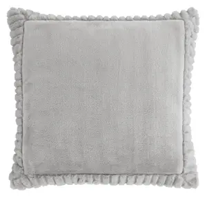 Catherine Lansfield Living Velvet And Faux Fur 55x55cm Cushion Silver Grey