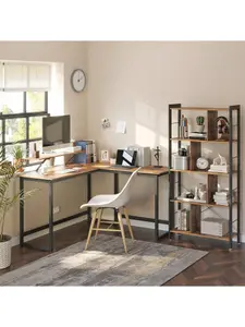 VASAGLE Computer Desk, L-Shaped Writing Workstation, Industrial Corner Desk With Monitor Stand