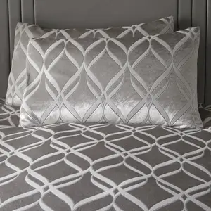 Velvet Geometric Shapes Duvet Cover Set with Pillowcases Silver / Super King - 2 Standard Pillowcases