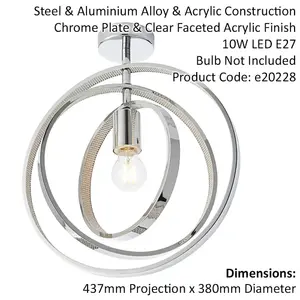 Chrome Plated Semi Flush Ceiling Pendant Light - Adjustable Hoops - Dimmable