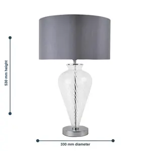 Pair Of Clear Glass Table Lamps With Grey Fabric Shades (Set of 2) Clear / Grey