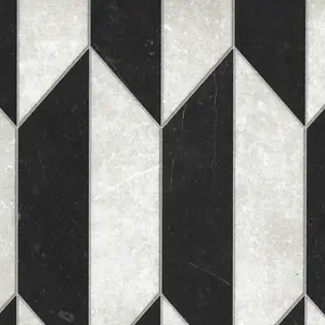 Black-White Designer Effect Anti-Slip Vinyl Flooring Sheet For Kitchen Bathroom Dining Room 2.5mm Thick-5m(16'4") X 3m(9'9")-15m²