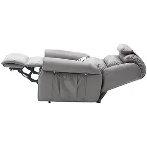 Dual Motor Rise and Recline Armchair - Waterfall Pillow - Grey Suedette Fabric