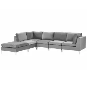 Corner Sofa with Ottoman EVJA Grey Velvet Right Hand