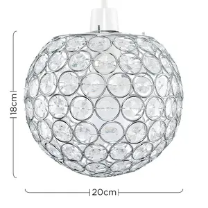 ValueLights Ducy Pair of Modern Chrome Globe Ceiling Light Shades with Acrylic Crystal Effect Jewels