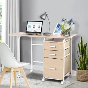 Costway Folding Computer Desk Wheeled PC Laptop Table Writing Workstation with 3 Drawers