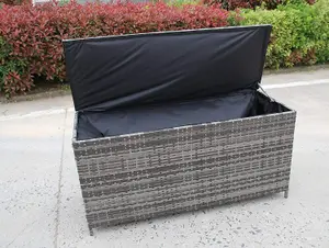 LARGE RATTAN PLASTIC GREY GARDEN WICKER RATTAN PLASTIC GREY GARDEN WICKER STORAGE BOX CUSHIONS WATERPROOF CHEST GREY