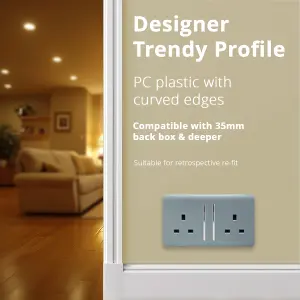 Trendiswitch Light Grey 2 Gang 13 Amp Switched Socket