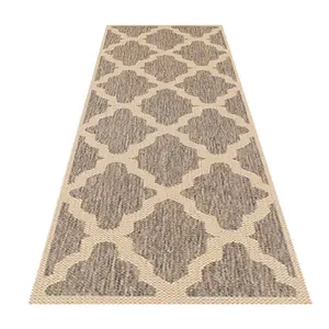 Modern Easy to Clean Anti-Slip Geometric Flatweave Grey Brown Rug for Dining Rug-60cm X 110cm