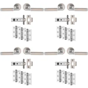 4 PACK - Premium Door Handle & Latch Pack Set- Chrome & Nickel Straight Bar Lever Round Rose