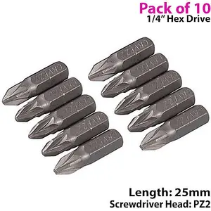 10 PACK PZ2 Pozzi Crosshead Chrome Vanadium Screwdriver Bits 1/4" Hex Shank