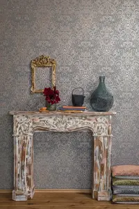 Galerie Adonea Ares Grey Copper Metallic Damask 3D Embossed Wallpaper Roll