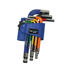 US PRO Tools 9PC Multicoloured Short Metric  Ball  End Allen Hex Key Set 1.5 - 10mm 1632