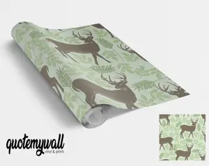 Deer & Leaf Pattern Vinyl Sticker Wrap For Furniture & Kitchen Worktops