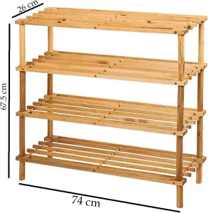 AAMEN Freestanding 4 Tier Bamboo Shoe Rack Strong Heavy Duty Durable Wooden Shoe Rack