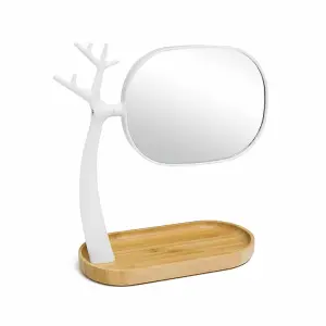 White Nature Tree Design Makeup Mirror With 3x Magnefication and Bamboo Tray