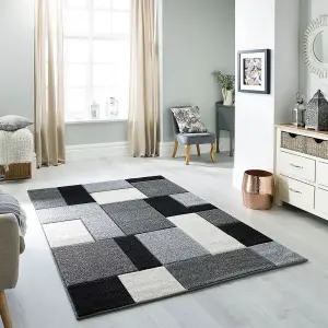 Modern Easy to Clean Geometric Grey Rug for Dining Room-120cm X 170cm