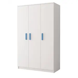 Smyk SM-19 White Matt Hinged Wardrobe 120cm with Blue Handles - Stylish Storage