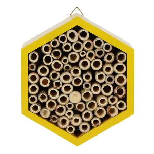 Charming Wooden Bee House. Includes Metal Hanger. Great for Solitary Bees (H15 x W16.5 cm)