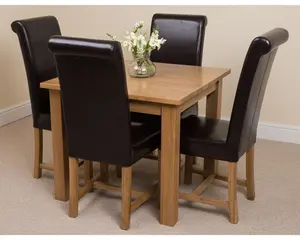 Oslo 90 x 90 cm Oak Small Dining Table and 4 Chairs Dining Set with Washington Brown Leather Chairs