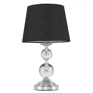 ValueLights Gatto Modern Polished Chrome & Acrylic Ball Touch Table Lamp with Black Tapered Light Shade