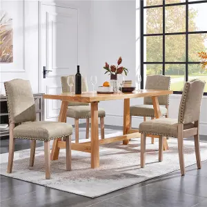 Yaheetech Set of 2 Upholstered Dining Chair with Nailhead Trim Khaki