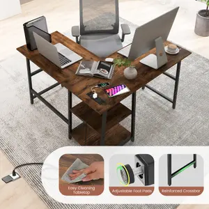 Costway 120cm L-Shaped Computer Desk Corner Study Writing Desk with Outlets