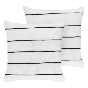 Set of 2 Cushions MILAS Linen 50 x 50 cm Striped Embroidery Black-White