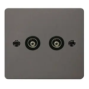 Flat Plate Black Nickel Twin Isolated Coaxial Socket - Black Trim - SE Home