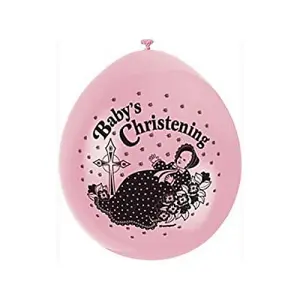 Unique Party Latex Christening Balloons (Pack of 10) Pink/Black (One Size)