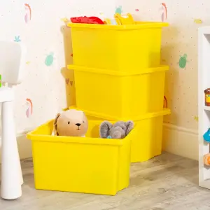 Wham 4x Stack & Store 35L Yellow Plastic Storage Boxes. Home, Office, Classroom, Playroom, Toys, Books. L48 x W38 x H26cm