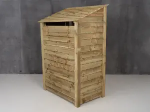 Wooden log store (roof sloping back) W-119cm, H-180cm, D-88cm - natural (light green) finish