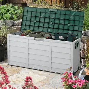 112cm W Waterproof Lockable Outdoor Garden Storage Box with Lockable Lid, Light Grey