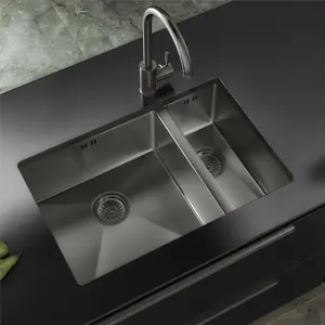 Liquida EL670GM 1.5 Bowl PVD Undermount Gun Metal Grey Kitchen Sink