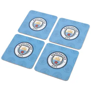 Manchester City FC Cork Crest Coaster (Pack of 4) Sky Blue/Black/Gold (One Size)