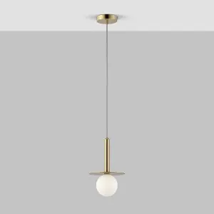 houseof All Brass Plate and Frosted Shade Opal Ball Pendant Ceiling Light - Gold