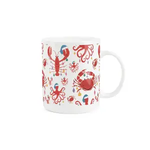 Purely Home Christmas Gift Mug - Festive Sea Creatures Present - Tea/Coffee China Mug