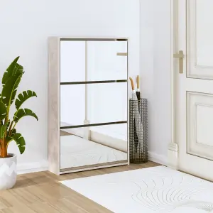 Berkfield Shoe Cabinet with Mirror 3-Layer Concrete Grey 63x17x102.5 cm