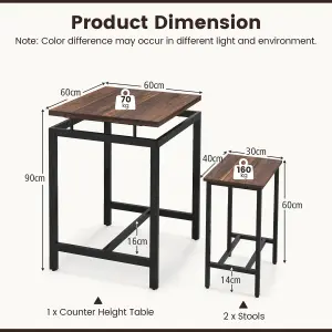 Costway 3 PCS Pub Dining Table Set Industrial Counter Height Table & 2 Stools