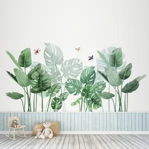 Tropical Green Leaves Wall Stickers, Decorative Rainforest Decals for Bedroom & Living Room, 30cm x 90cm