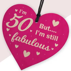 Red Ocean 50 And Fabulous Funny 50th Birthday Gifts For Women Female Her Mum Nan Best Friend Wood Heart 50th Birthday Decorarions