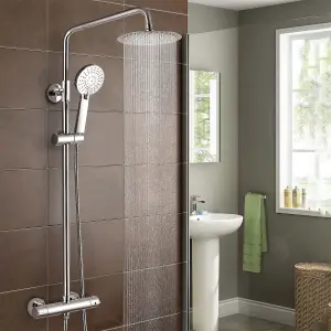 Nes Home Round Exposed Twin Head Shower Mixer With Slide Rail And Thermostatic Kit