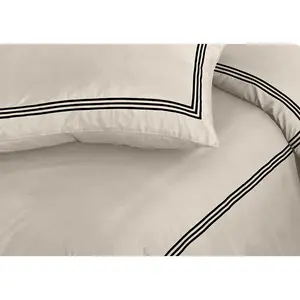 Harmonia Polyester Solid Colour Duvet Cover Set with Pillowcases Cream/Black / Single Duvet Cover + 1 Standard Pillowcase